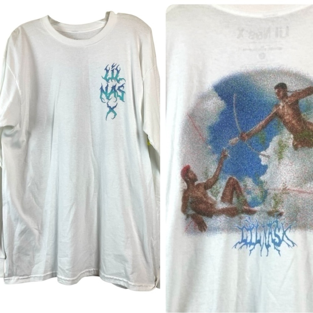 Lil Nas X Long Sleeved White 100% Cotton Tshirt by Goodie Two Sleeves Size L